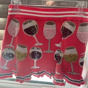 QUEEN OF SPARKLES Red Sequin Wine Glass Mini Skirt